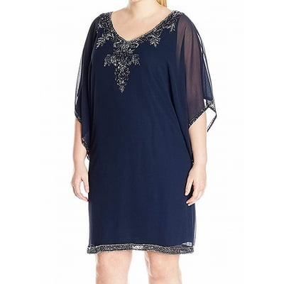 jkara navy beaded dress J Kara Women's 3 / 4 Sleeve Geo Beaded Dress Gown 1125NP size 14 dusty Blue  $299