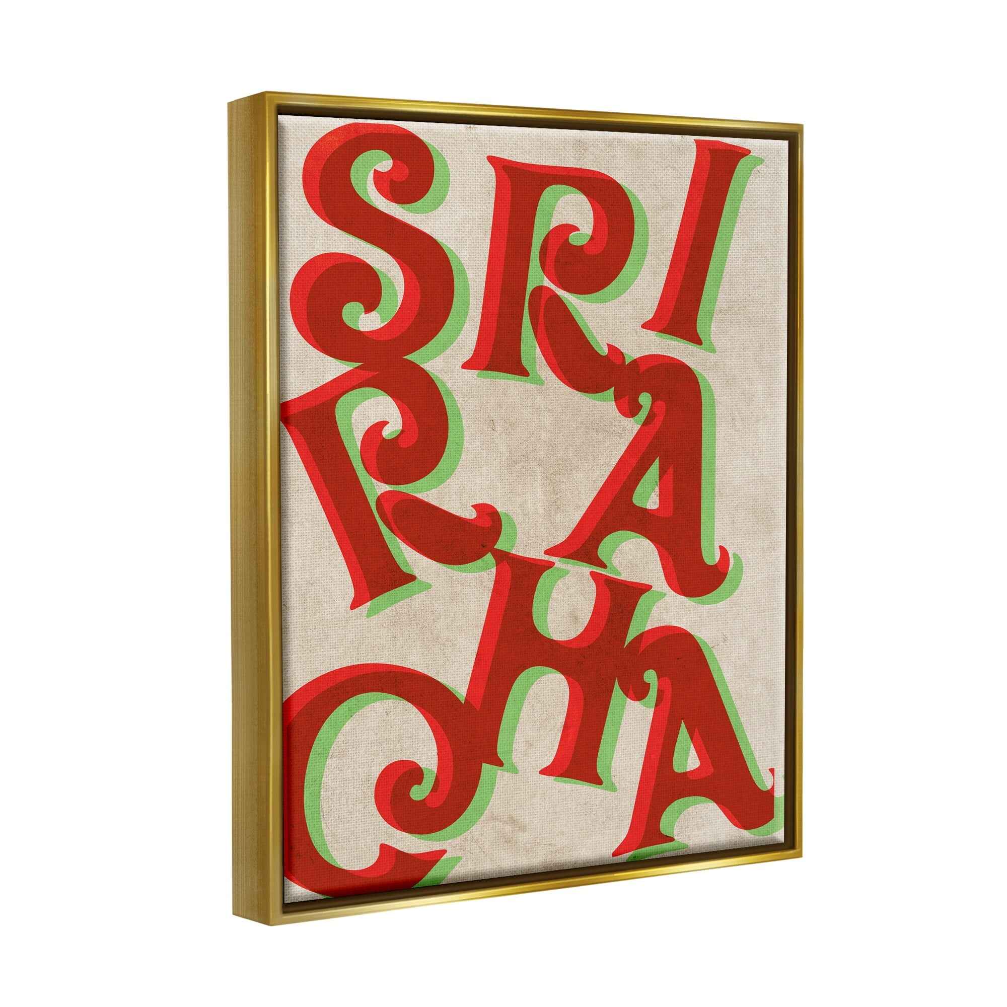 Stupell Industries Sriracha Hot Sauce Text Letters Layered Shadows Graphic Art Metallic Gold Floating Framed Canvas Print Wall Art, Design by Daphne Polselli