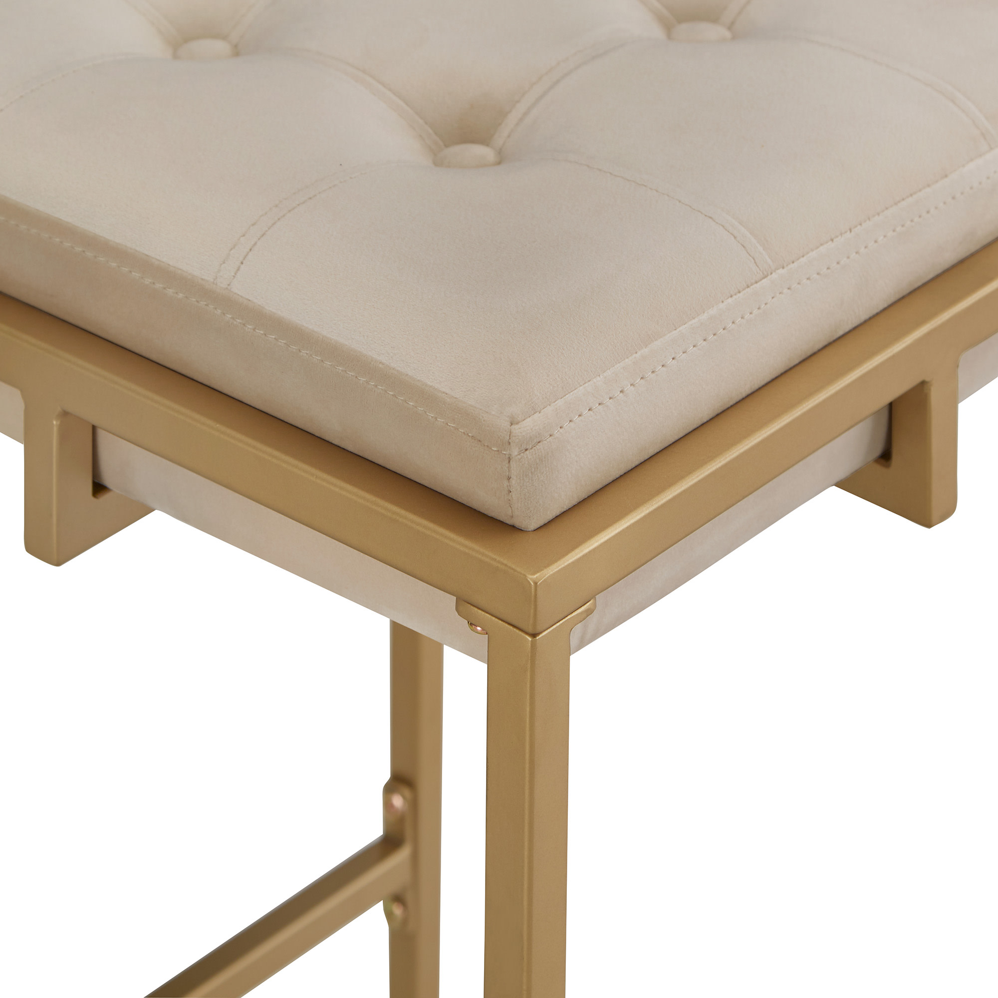 Weston Home Oddie Gold Finish Velvet Button Tufted Counter Stools, Beige (Set of 2)