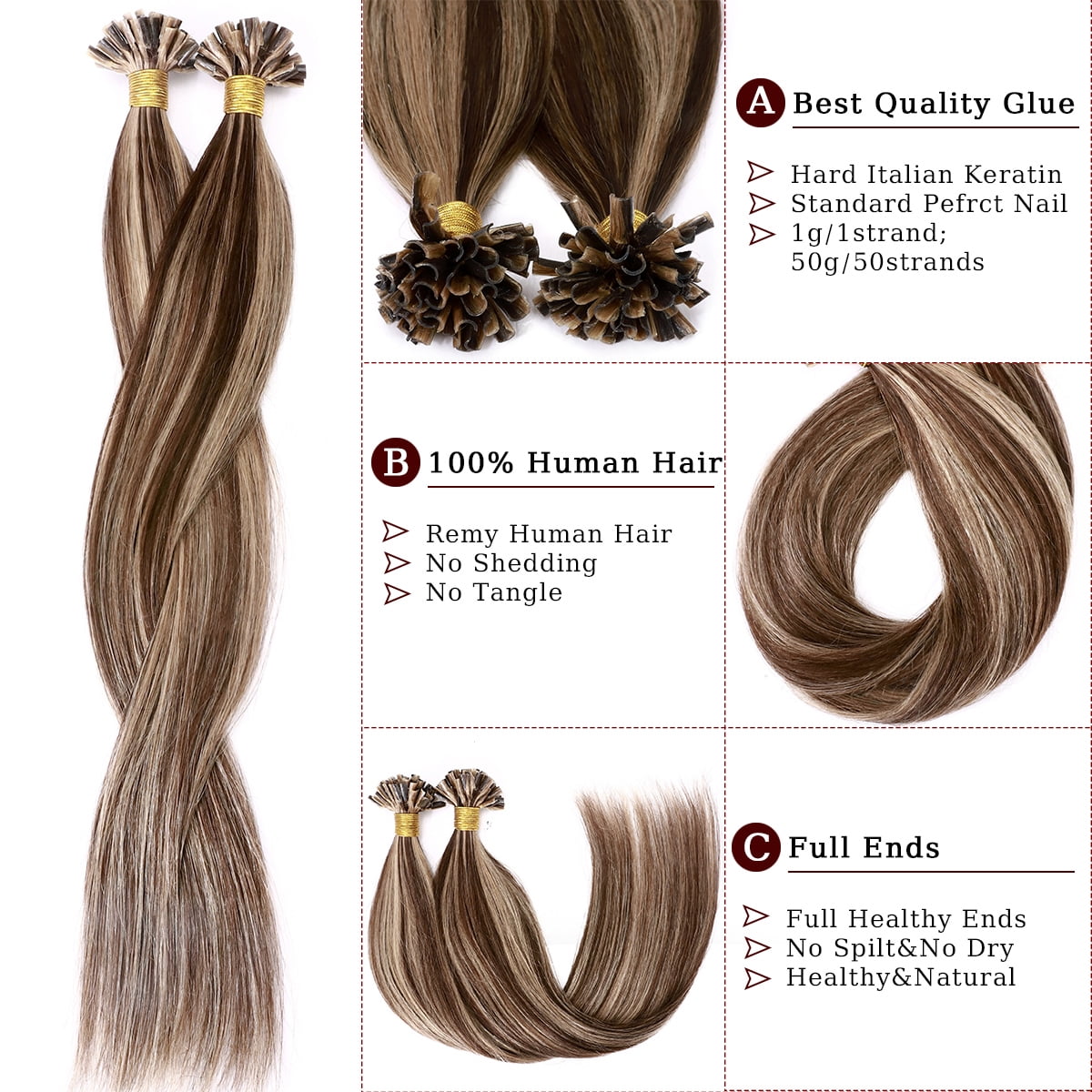 SEGO U Tip Hair Extensions Pre Bonded Fusion Hairpieces 100  display picture 1