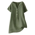 thumbnail image 4 of Fanxing Army Green 3/4 Sleeve Shirts for Curvy Women Plus Size V Neck Henley Tops L Loose Fit Beach Vacation Basic Tees ( Women's Plus S-5XL), 4 of 5