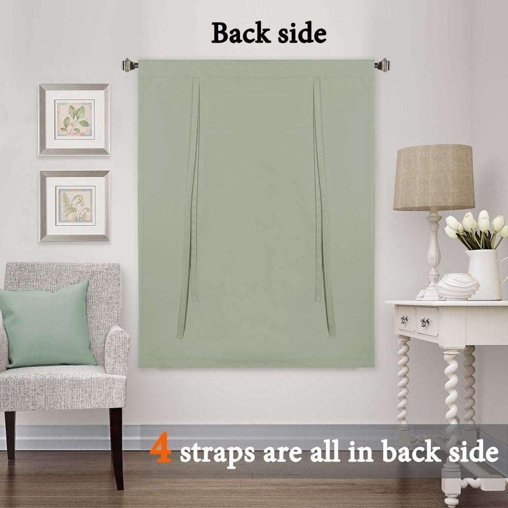 Turquoize Tie-Up Blackout Kitchen Curtains, Thermal Insulated Rod Pocket Window Shades, Light Sage, 42 x 63 in, 2 Panels