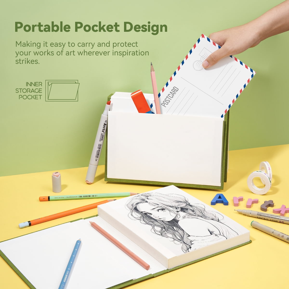 Arrtx Sketchbook, 8.3'' x 5.8'' 60 Sheets x 2, 90lb/180GSM, 100% Wood Pulp Drawing Paper Pad Art Paper for Artist, Students, Teens