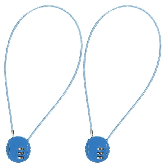 Uxcell 2 Pack 3 Digit Combination Lock,Round Helmet Padlock Cable Lock Locker Lock with 1.64Ft Flexible Security Steel Lock Wire for Bike Locker Travel Luggage, Blue