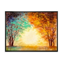 Designart 'Alley Through The Turquise Park In Autumn Sunset ' Traditional Framed Canvas Wall Art Print