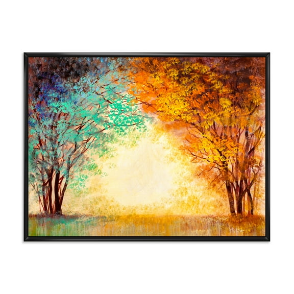 Designart 'Alley Through The Turquise Park In Autumn Sunset ' Traditional Framed Canvas Wall Art Print