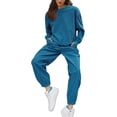 thumbnail image 2 of Biekopu Women Pajam Set 2 Pieces Loungewear Suits Solid Color Crew Neck Long Sleeve Sweatshirts Tops and Pants Sleepwear Outfits, 2 of 5