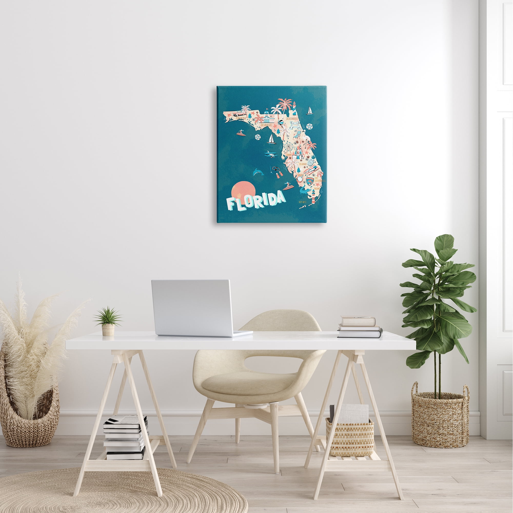 Stupell Industries Florida Sunny State Retro Vacation Tourism Vivid Map,24 x 30, Design by Ziwei Li