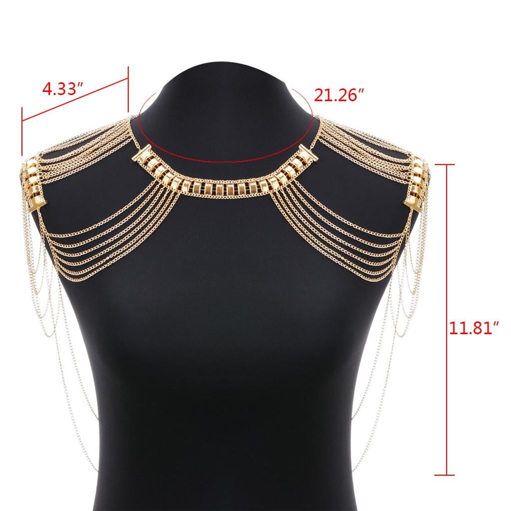 Shoulders Body Chain Gold Metal Two Sides Top Fashion Jewelry Bib Necklace 