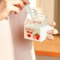 thumbnail image 2 of Yuarrent Taza de cartón de leche cuadrada de vidrio de grado alimenticio - Caja Kawaii de crema resistente al calor y transparente Cocina y Comedor Fresa 301-400ml, 2 of 6