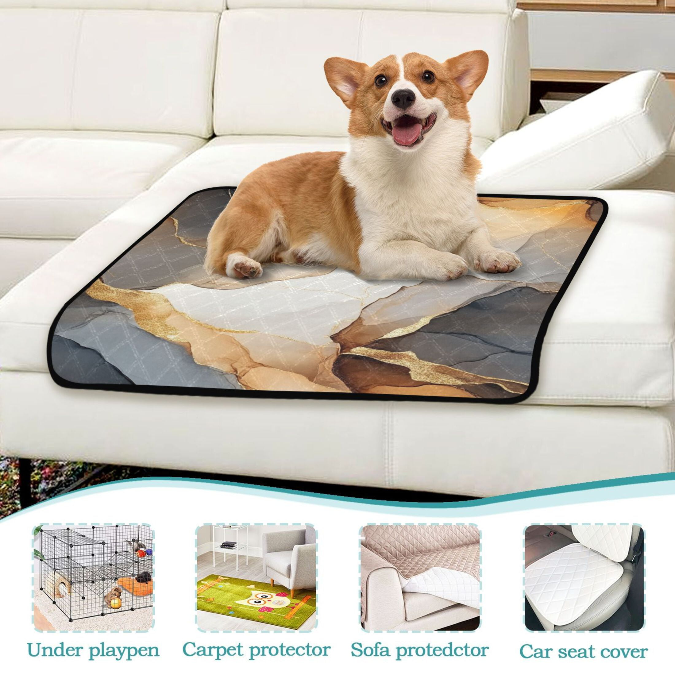 Qxltty Brown Petal Texture Cat litter Pads Pet Set of 3 Diaper Mats Center Anti-leakage Layer Absorbent Soft and Comfortable