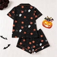thumbnail image 4 of Curuila Toddler Girls Halloween Pajamas Set Short Sleeve Hallowmas Cartoon Print Lapel Button Down Pjs Tops With Shorts For Party Fashionable Homewear Black Size 3-4 Years, 4 of 9
