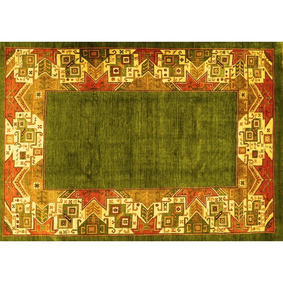 Ahgly Company Machine Washable Indoor Rectangle Persian Yellow Traditional Area Rugs, 5' x 7'