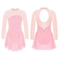 thumbnail image 5 of Doomiva Kids Girls Shiny Rhinestones Mesh Long Sleeve Figure Ice Skating Leotard Ballet Dance Dress Pink 10, 5 of 6
