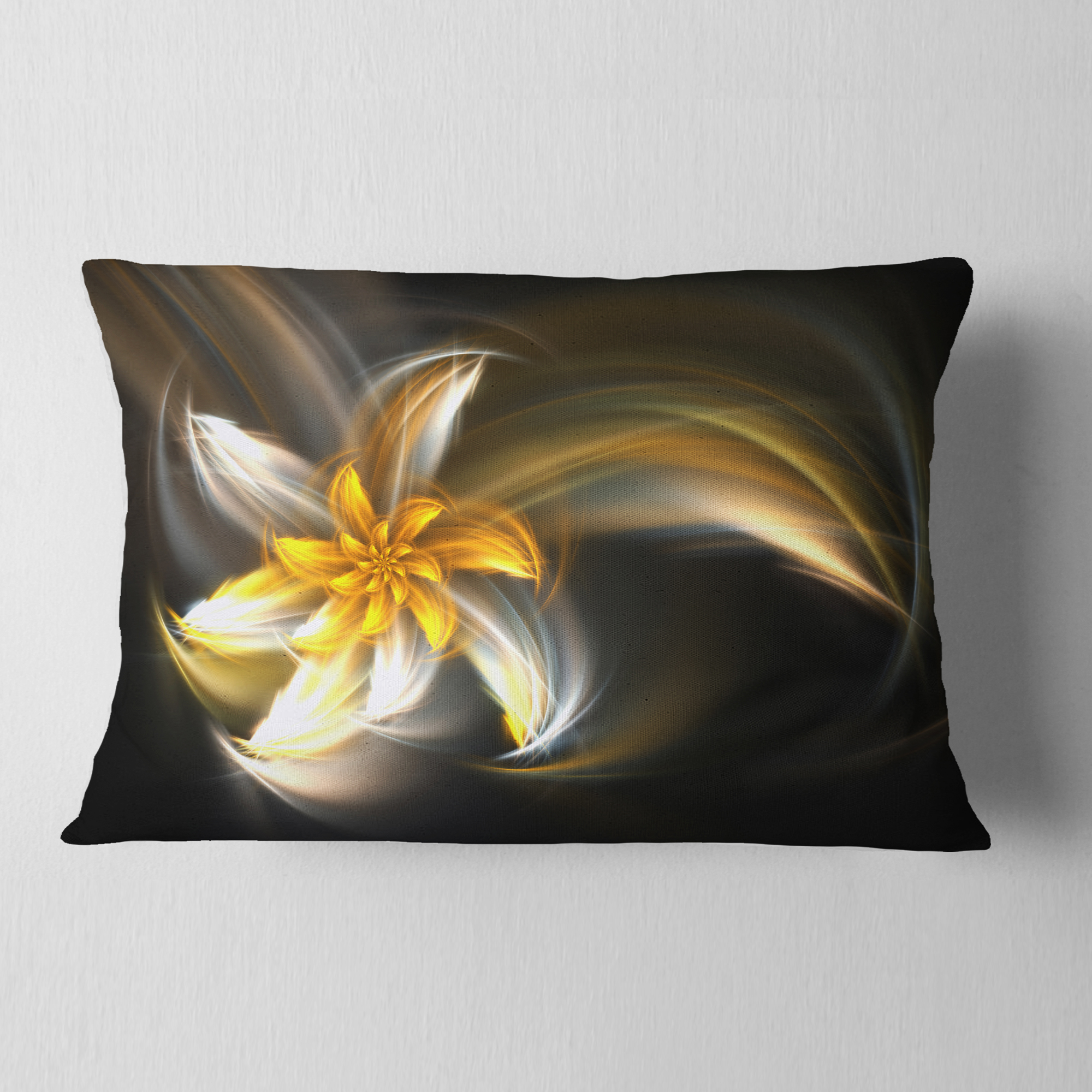 Designart Green Fractal Flower in Dark - Floral Throw Pillow - 12x20