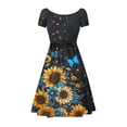 thumbnail image 2 of SCRAWLGOD Sunflowers Butterflies Dress for Women Dresses Galaxy Summer Midi Skater Dress with Short Sleeves Comfortable Twirly Dresses for Women Crewneck Woman Dress for Party Size M, 2 of 7