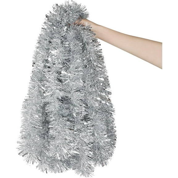 Ayieyill 33ft Tinsel Garland Hanging Christmas Tree Garland for Christmas Tree Decorations Indoor, Silver