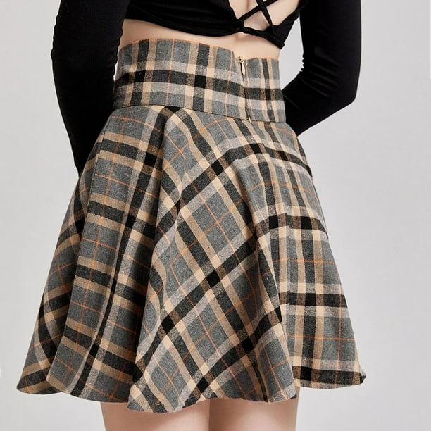 Brown plaid skirt shop cheap