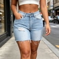 thumbnail image 2 of PYGNJK Women's Denim Ripped Shorts Frayed Hem Loose Fit Vintage Summer Jean Short Pants with Pockets Streetwear, 2 of 7