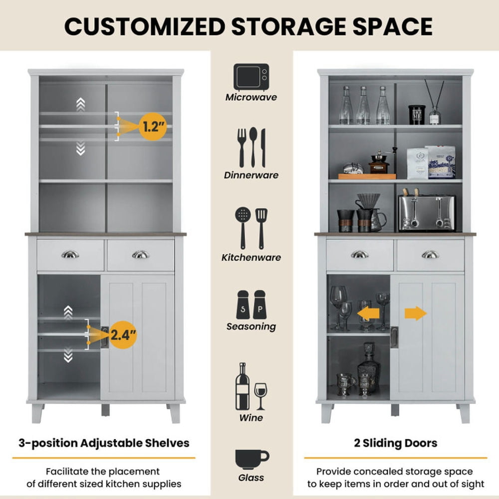 Finihen Kitchen Storage Cabinet, Buffet Sideboard, 67 inches Freestanding Kitchen Pantry Cabinet with Sliding Doors, for Dining Room, Kitchen, Living Room, Gray Finihen Kitchen Storage Cabinet, Buffet Sideboard, 67 inches Freestanding Kitchen Pantry Cabinet with Sliding Doors, for Dining Room, Kitchen, Living Room, Gray