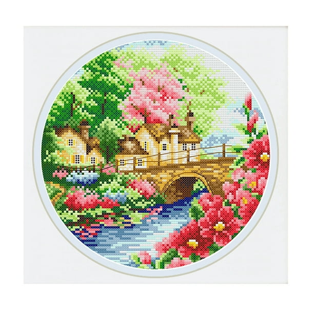 Kit de punto de cruz DIY 11CT bordado de hilo de algodón estampado paisaje de las cuatro estaciones Hugtrwg Para estrenar