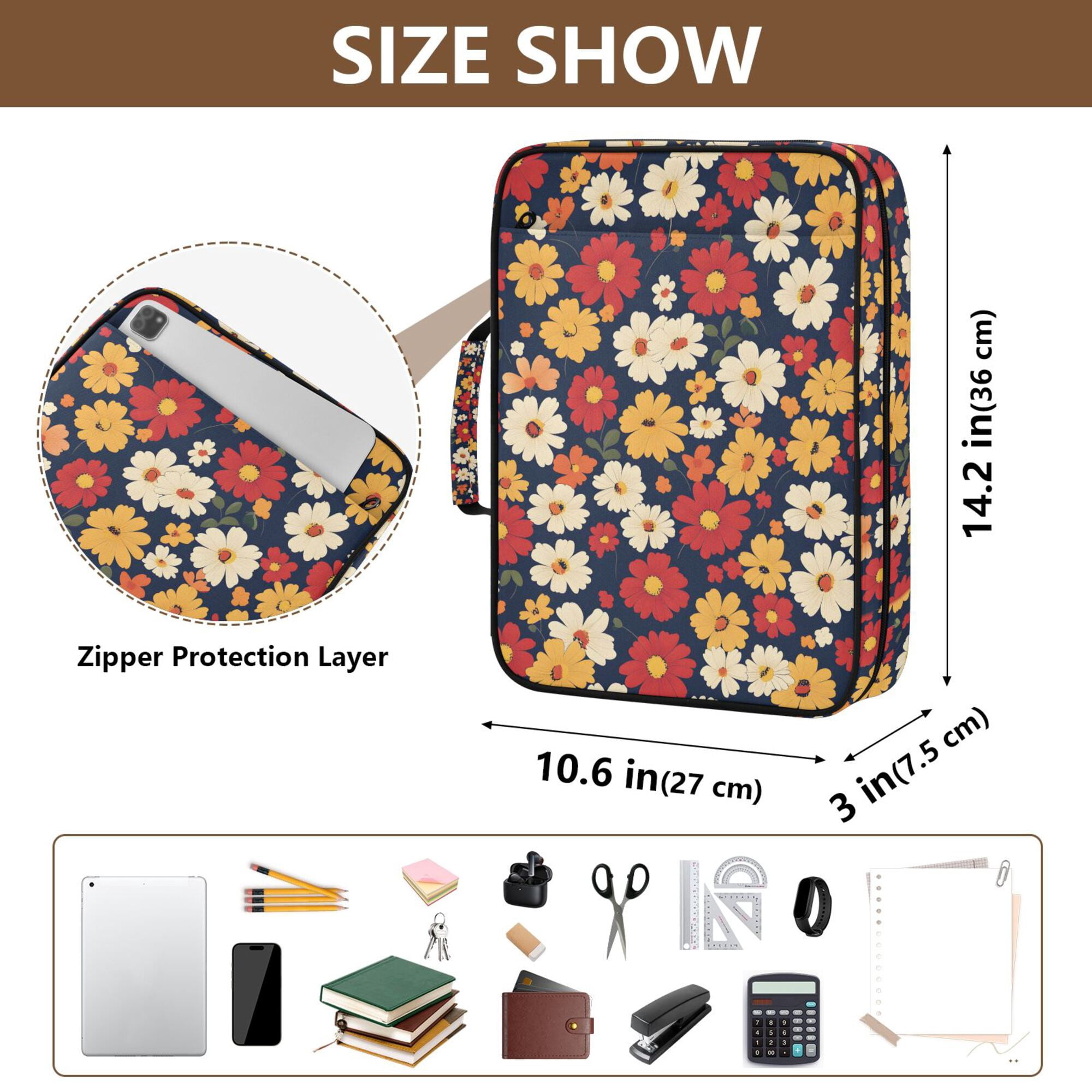 FORMRS Accordion File Folder A4 Size 7-Pocket Expanding Document Organizer Bag with 3 Ring Binder, Red Floral