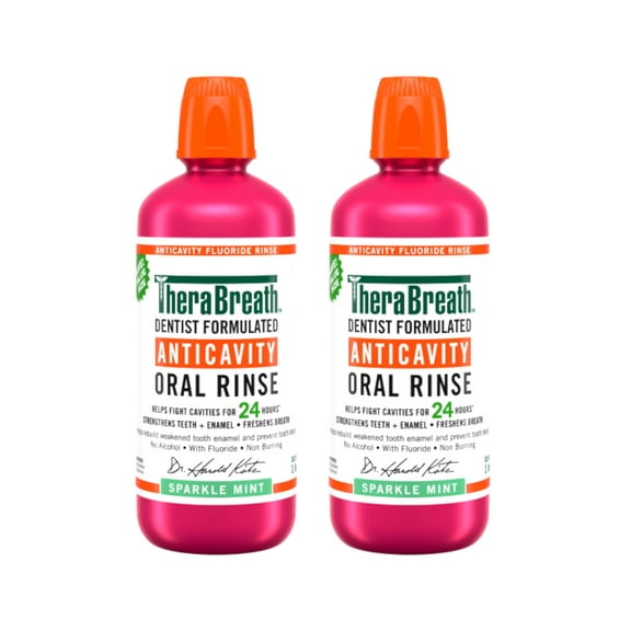 2 Pack - TheraBreath Anticavity Fluoride Mouthwash, Sparkle Mint, Dentist Formulated, 1 Liter (33.8 fl oz)