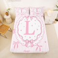 thumbnail image 3 of spefrowx Girly Pink Monogram L Queen Sheets for Kids, Kawaii Bowknot Stripe Love Heart Queen Sheet Sets, 4 Pieces, 1 Flat Sheet, 1 Fitted Sheet and 2 Pillowcases, 3 of 6