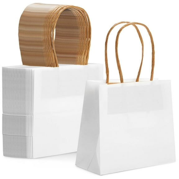 Sparkle and Bash 50 TSF6 Pack Small Gift Bags With Handles, 6 x 5 x 2.5 Inch Thank You Bags for Baby Shower, Birthday Party