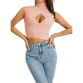 thumbnail image 6 of Douhoow Women Cutout Ribbed Tank Top Sleelveless Crop Tops High Neck Slim Camis Tops, 6 of 8