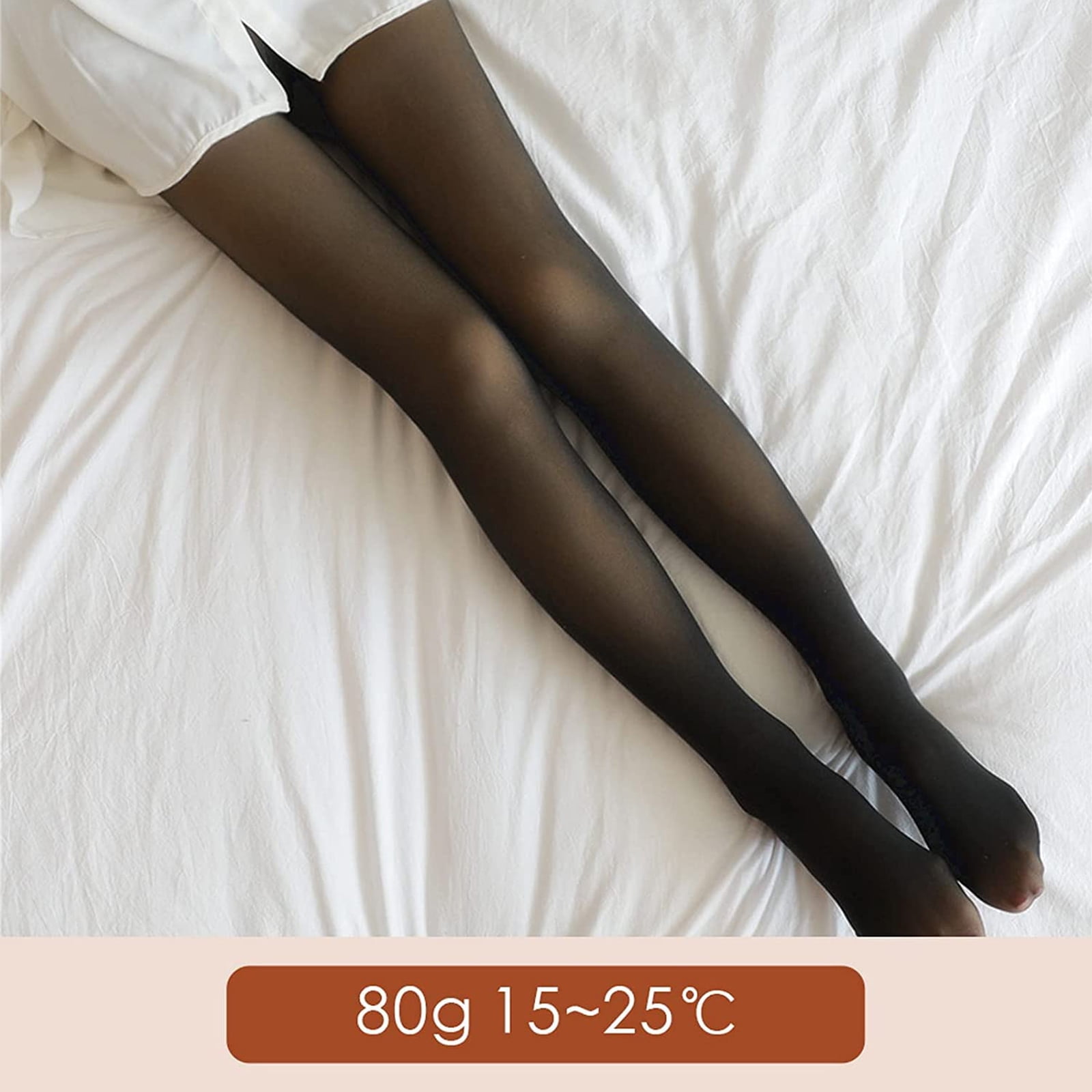 Fleece Lined Tights Women Fake Translucent Nude Tights Leggings Winter Warm  Plush Lined Elastic Tights (80g, Black A+B)