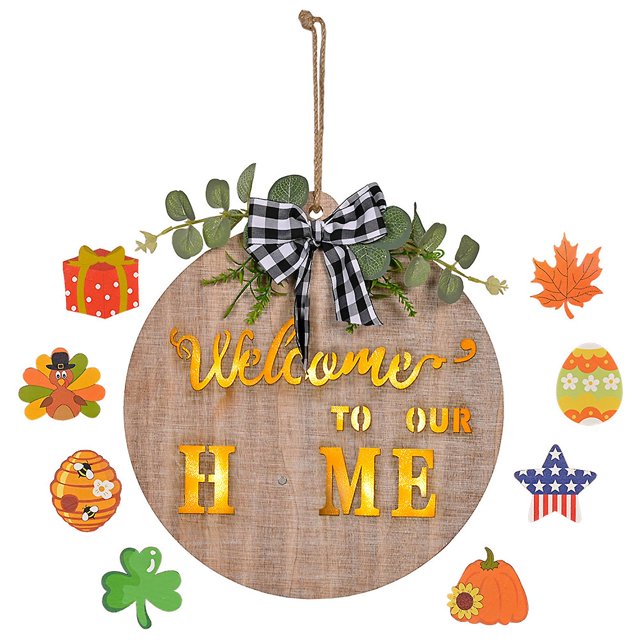 Decoración navideña con luces, patrones múltiples - Corona de madera para puerta, pared - Ideal para regalos de Navidad, Acción de Gracias y Halloween