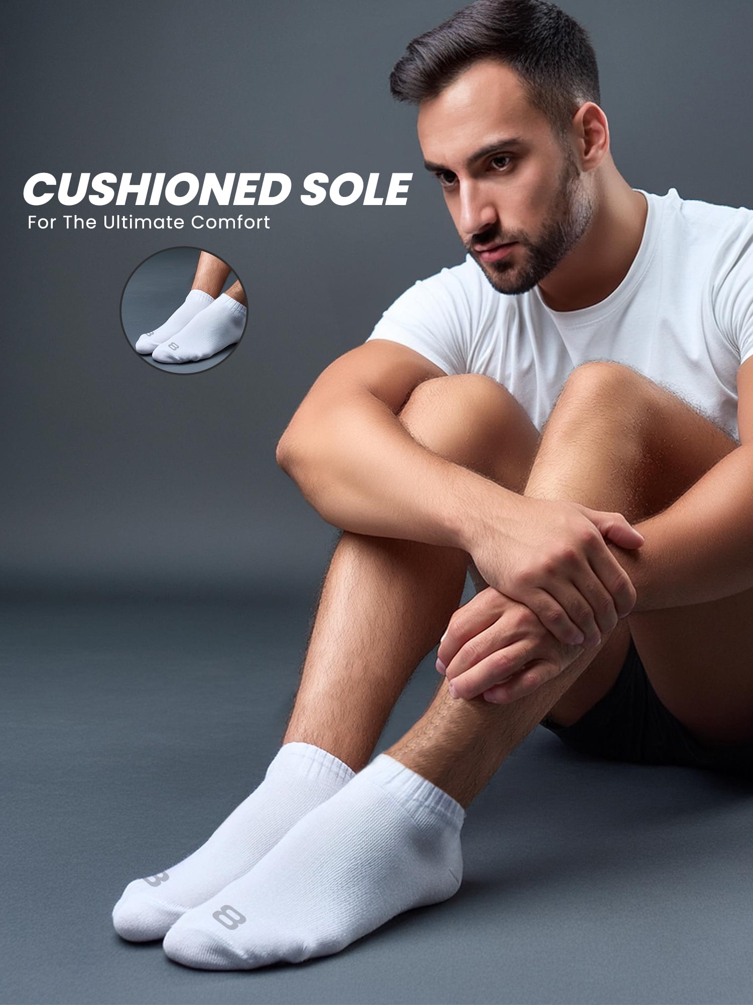 Layer 8 Cushioned No Show Socks for Men Breathable Athletic Socks with Moisture-Wicking Quick Dry Fiber, 15 Pairs, White