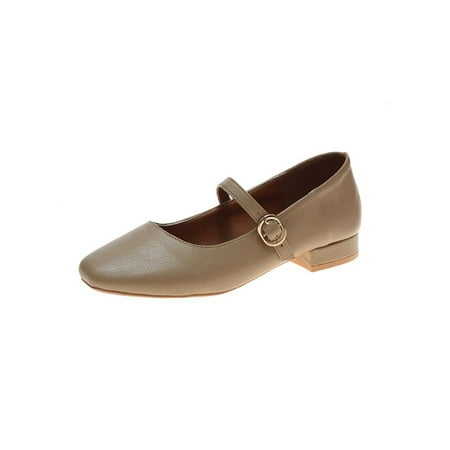 

Ritualay Ladies Walking Shoe Square Toe Flats Buckle Mary Jane Sandals Lightweight Elegant Comfort Dress Shoes Work Outdoor Chunky Khaki 7