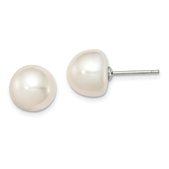 Primal Silver Sterling Silver Rhodium-plated 10-11mm White Freshwater Cultured Button Pearl Stud Earrings