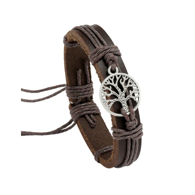 Qarigey Pulseras de cuero con abalorio de cordón trenzado para hombre, pulseras étnicas de estilo ajustable, brazaletes de moda para mujer, Type3 NO3