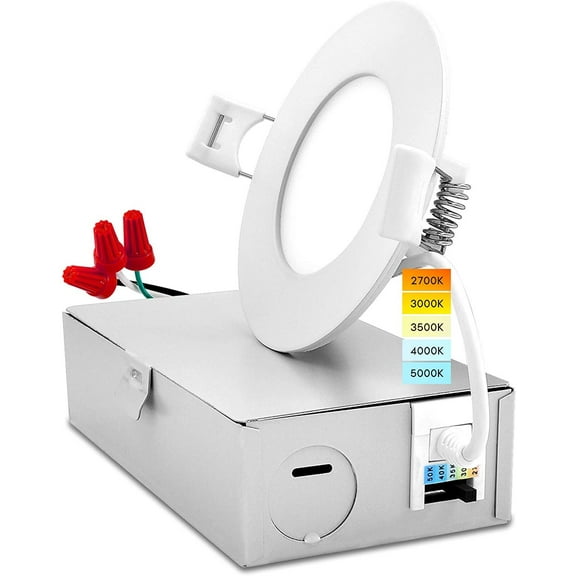 Luxrite 3 inch Ultra Thin LED Recessed Light with J-Box 8W 5 Color Selectable Dimmable 540 Lumens IC Rated