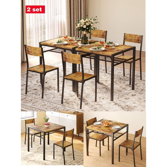 Asofer 3 Piece Dining Table Set for 2, Small Kitchen Table and Chairs for Small Space, Compact Space-Saving Dining Set for Apartment, Breakfast Nook & Dining Room, Brown