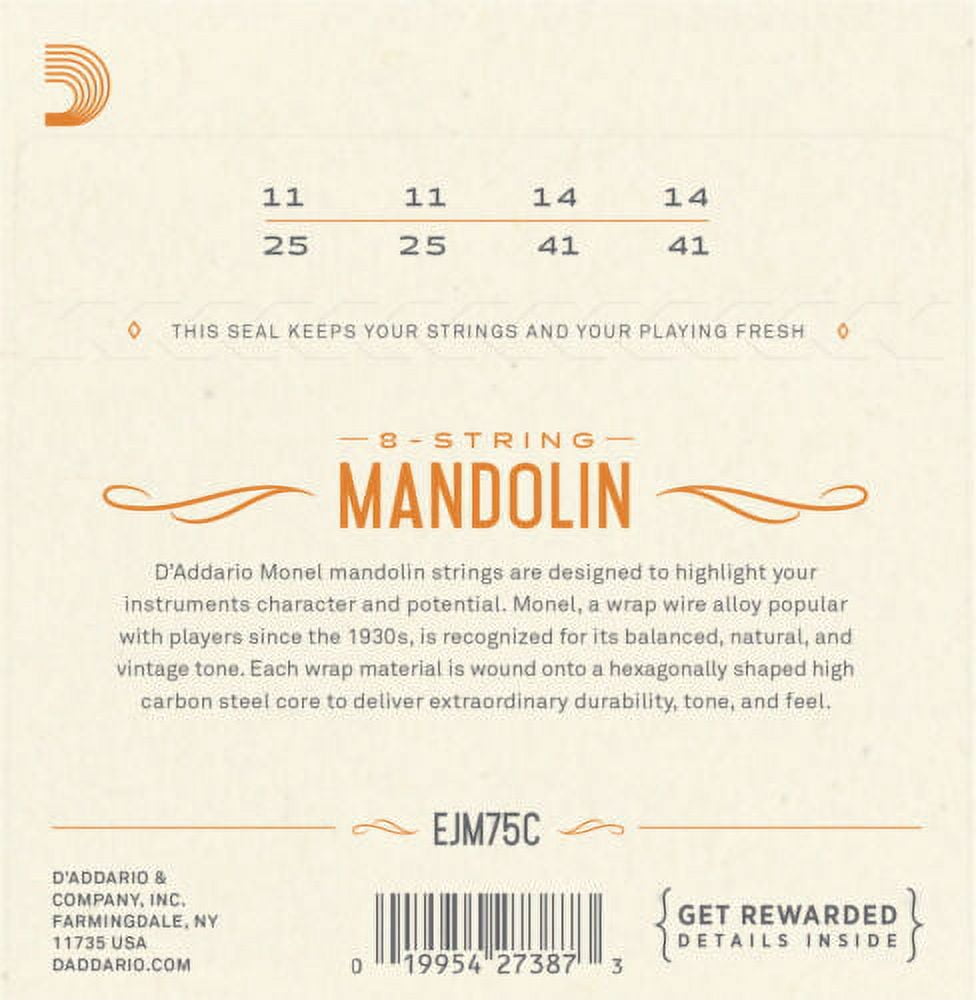 D'Addario Mandolin Strings 2 Pack Monel Medium Plus 11-41 Loop End