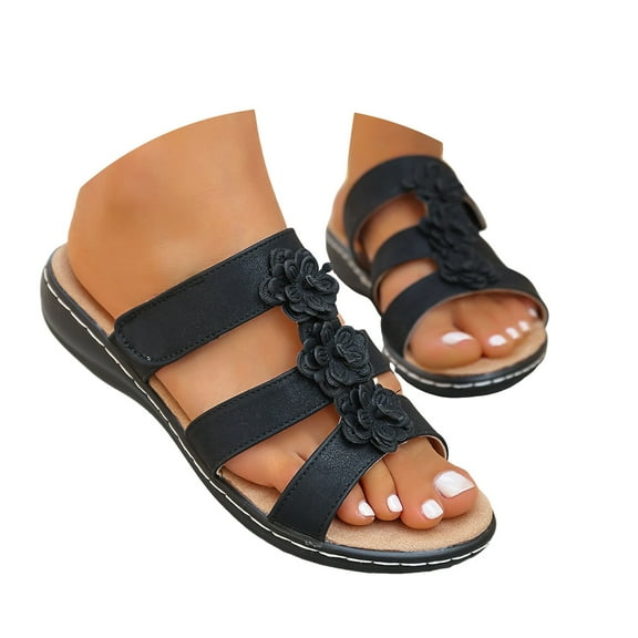 Dakaela Women's Flat Sandals Arch Support Orthopedic Walking Slides Summer Beach Casual Slip on Shoes
