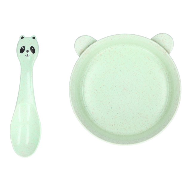 Tazón para niños pequeños Tazón de paja de trigo ligero y duradero Vajilla con cuchara para niños KidsGreen