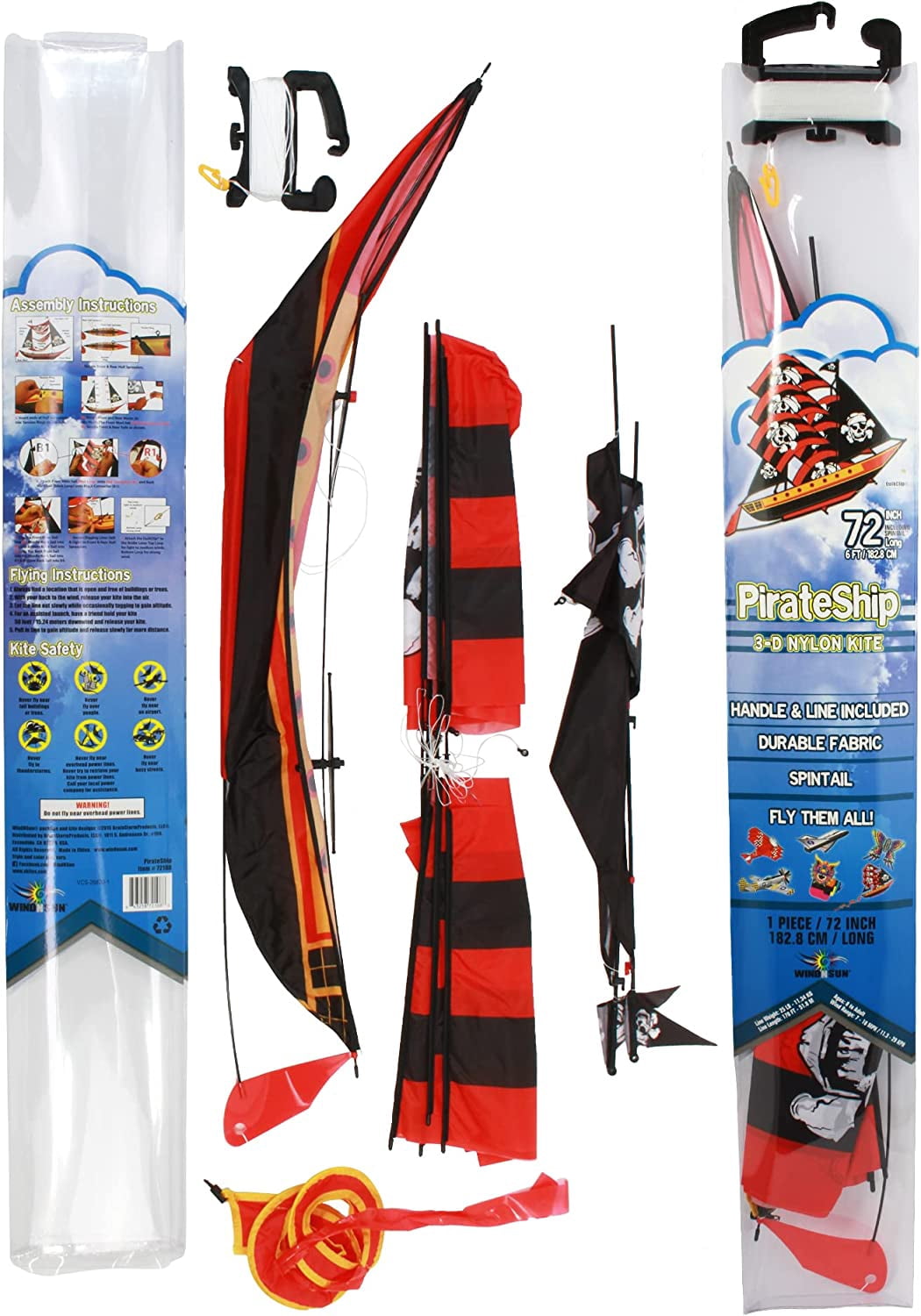 WindNSun® Super Size 3-D Pirate Ship Kite (Black/Red Stripes)