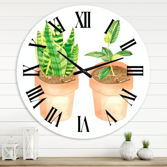 Designart 'Sansevieria & Ficus Indoor Green Home House Plants' Traditional Wall Clock