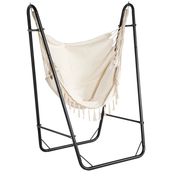 Outsunny Hammock Chair with Stand, Hammock Swing w/ Side Pocket, White