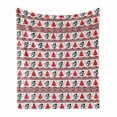 thumbnail image 1 of Christmas Soft Flannel Fleece Throw Blanket, Xmas Pixel Pattern Nordic Inspired Borders with Snowman Pines Snowflakes, Cozy Plush for Indoor and Outdoor Use, 50" x 60", Red Black White, by Ambesonne, 1 of 6