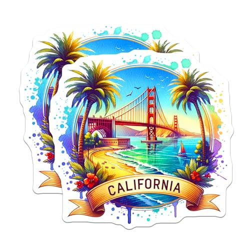 (2 Pack) California Magnets - Golden State - San Francisco Bridge - Tropical Beach Scene - 5" On Longest Side - for Cars, Fridges, Toolboxes - Made in USA - MAG6895