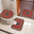 thumbnail image 5 of Red Vintage Boho Bathroom Rugs Set Luxury Traditional Tribal Art Non Slip Absorbent Soft Bath Mats 3 Piece Set with Bathroom Rug, U-Shaped Floor Mat, Toilet Seat Cover Large Size, 5 of 9