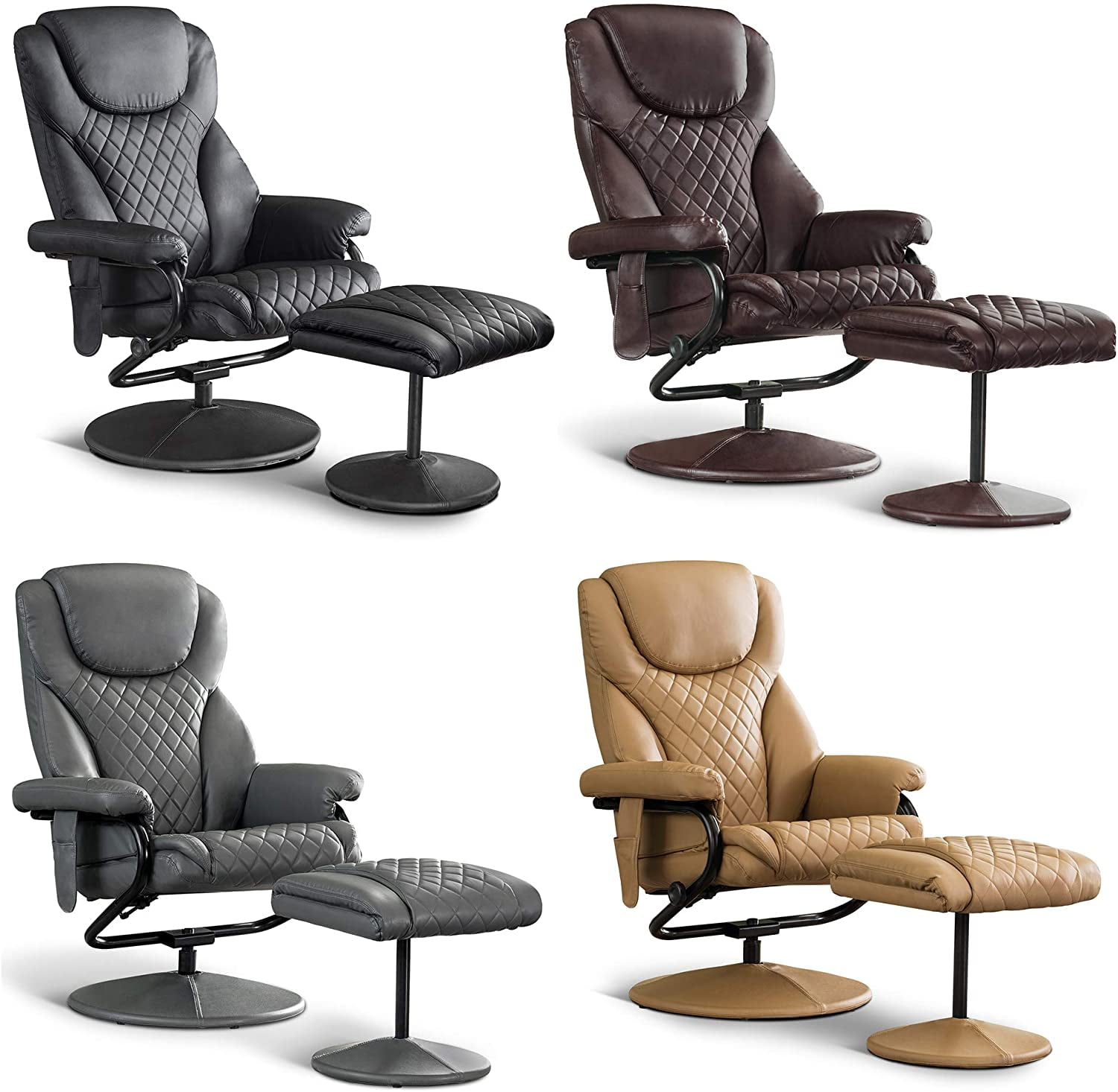 MCombo Massage Recliner Chair with Ottoman for Living Room, Swivel Recling Chair Faux Leather, 4901 (Brown)