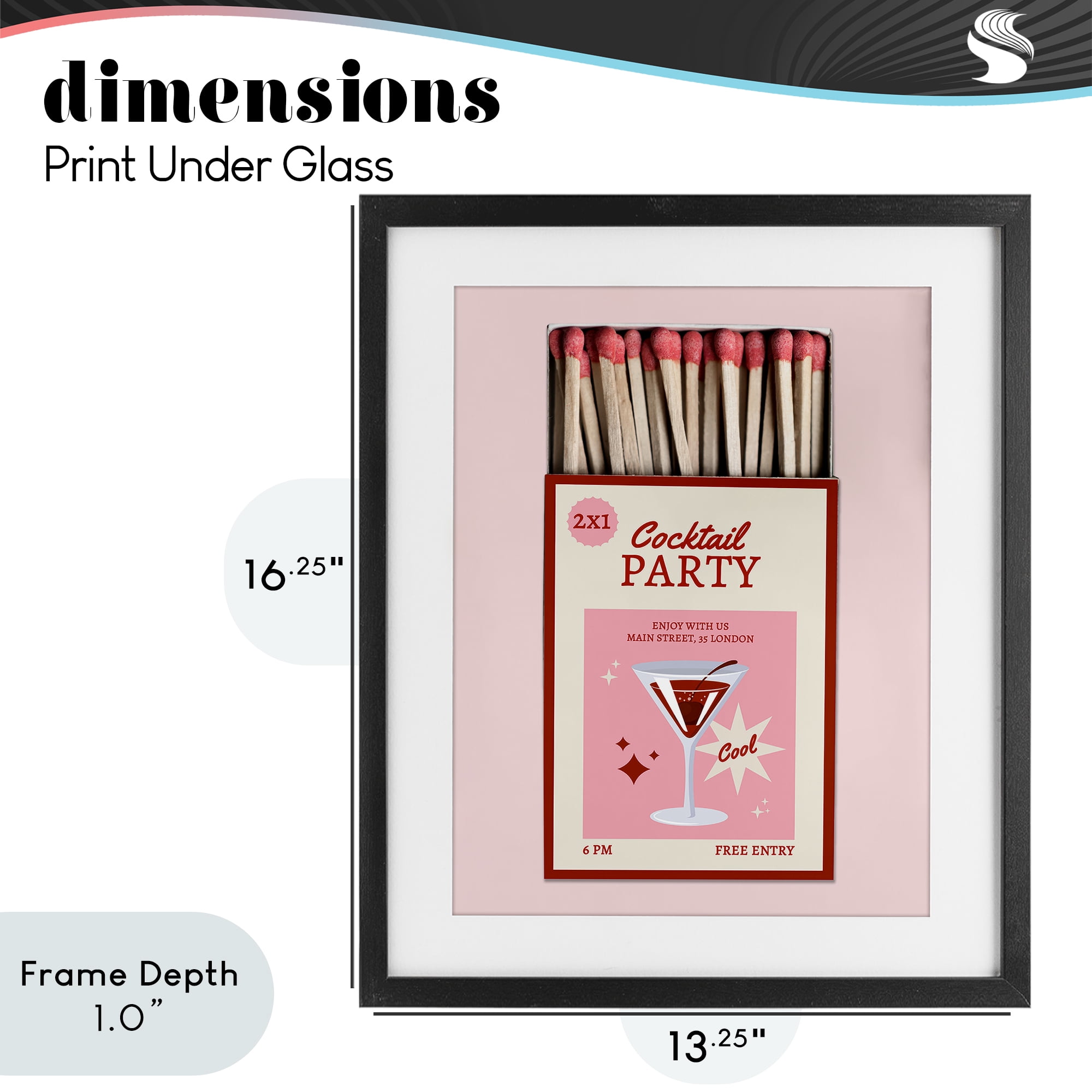 Stupell Industries Cocktail Party Matchbox Black Framed Print Under Glass, design by CAD Designs