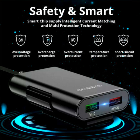Cargador de Carro Coche Rapido con Soporte de Asiento Para 4 Puertos USB 3.0